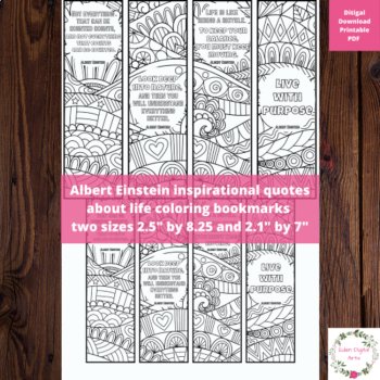 Albert Einstein Life Quotes Coloring Bookmarks Relaxing Doodle Calm Craft Reward, image 2