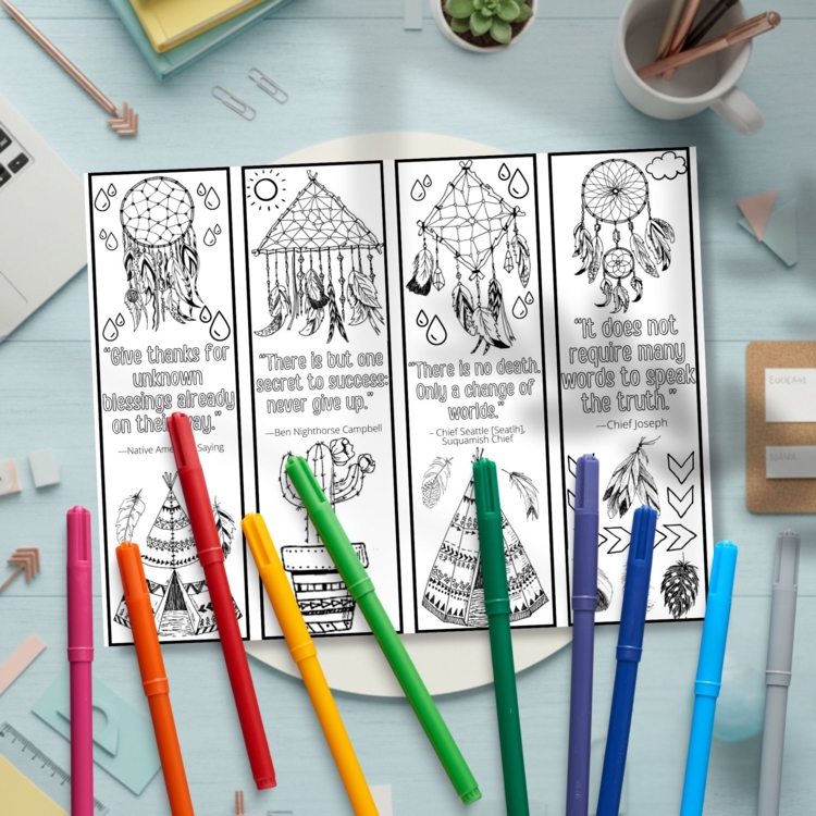 Native American Quotes Coloring Bookmarks Indigenous People Culture Appreciation