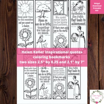 Helen Keller Quotes Coloring Bookmarks Women's History Calm Craft Keepsake Cards, image 2