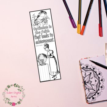 Helen Keller Quotes Coloring Bookmarks Women's History Calm Craft Keepsake Cards, image 3