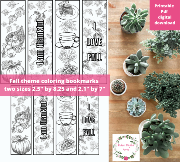 Cozy Fall Doodle Coloring Bookmarks Relaxing Calming Craft Leaves Pumpkin Pie