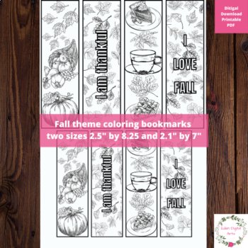 Cozy Fall Doodle Coloring Bookmarks Relaxing Calming Craft Leaves Pumpkin Pie, image 2