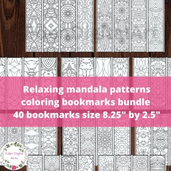 Huge Set 40 Pattern Mandala Coloring Bookmarks Relaxing Calming Activity Craft, image 4