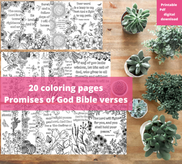 Promises of God 20 Bible Verse Coloring Pages Scripture Floral Relaxing Activity