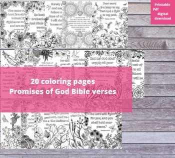 Promises of God 20 Bible Verse Coloring Pages Scripture Floral Relaxing Activity, image 2