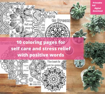 Mandala Coloring Pages Positive Affirmation Words Anti Anxiety Activity Teens, image 2