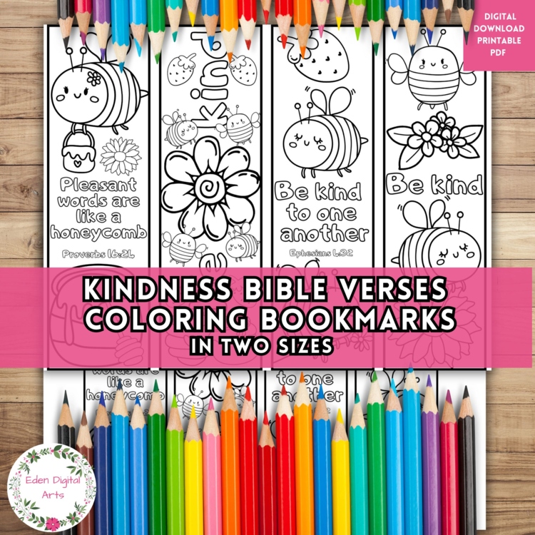 Be Kind Bible Verse Coloring Bookmarks with Cute Bees, Kindness Activity