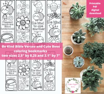 Be Kind Bible Verse Coloring Bookmarks with Cute Bees, Kindness Activity, image 2