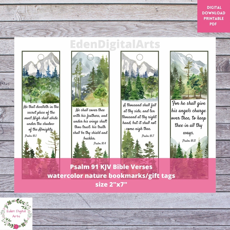 Psalm 91 Bookmarks Prayer of Protection Blessings, KJV Scripture Gift Tags