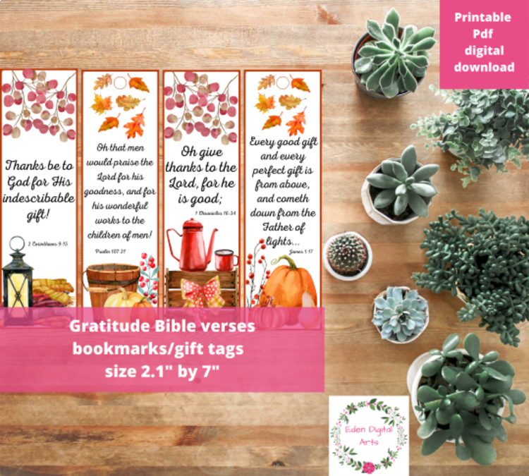 Gratitude Bible Verse Bookmarks Gift Tags, Thanksgiving Scripture, Fall Autumn