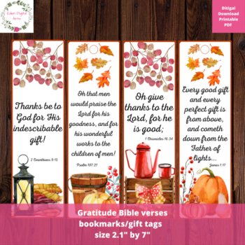 Gratitude Bible Verse Bookmarks Gift Tags, Thanksgiving Scripture, Fall Autumn, image 3