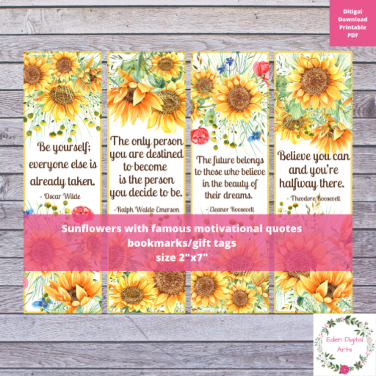 Sunflowers Motivational Quotes Bookmarks Achievement Inspiration Gift Tags