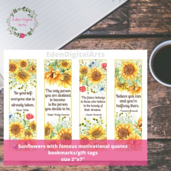 Sunflowers Motivational Quotes Bookmarks Achievement Inspiration Gift Tags, image 2