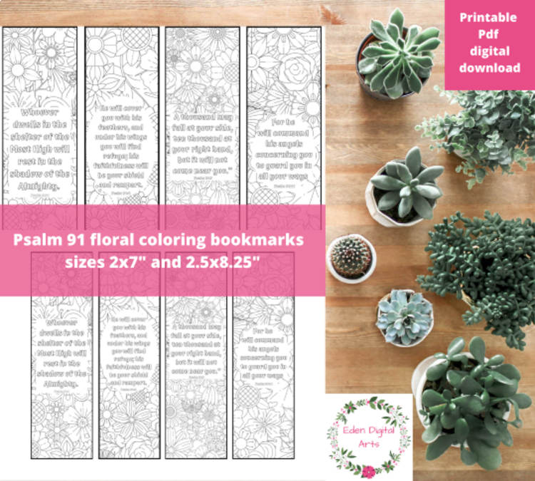 Psalm 91 Coloring Bible Verse Bookmarks Scripture Activity Craft Page Flowers