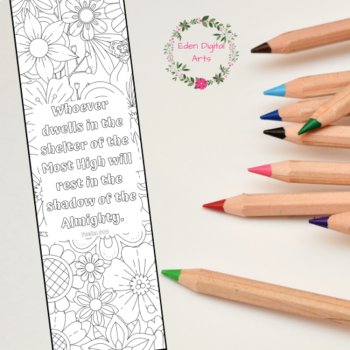Psalm 91 Coloring Bible Verse Bookmarks Scripture Activity Craft Page Flowers, image 2