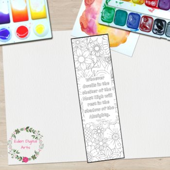 Psalm 91 Coloring Bible Verse Bookmarks Scripture Activity Craft Page Flowers, image 3
