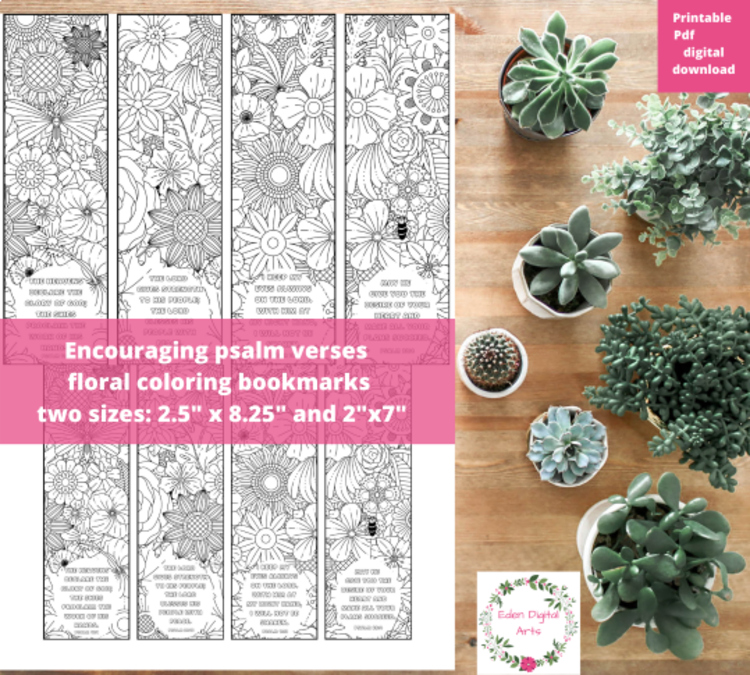 Floral Encouraging Psalms Bible Verse Coloring Bookmarks Scripture Calming Craft