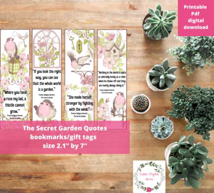 Secret Garden Bookmarks F Hodgson Burnett Quotes Literary Book Club Gift Tags