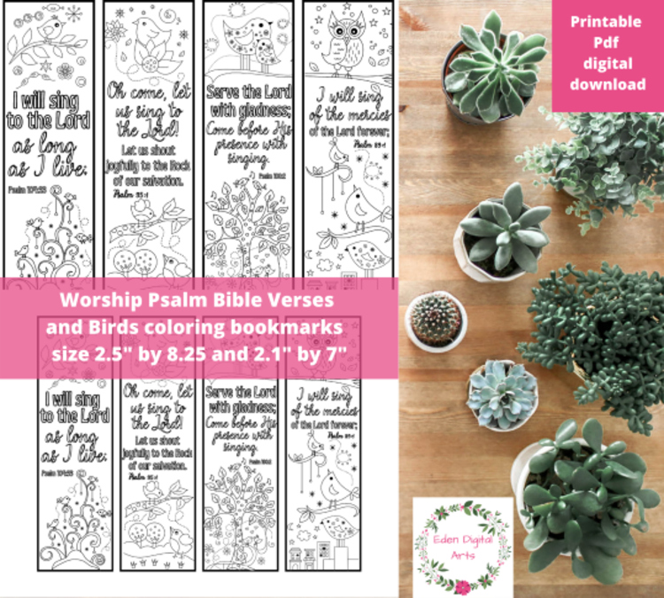 Worship Psalms Bible Verse Coloring Bookmarks Cards Birds Sing Scripture