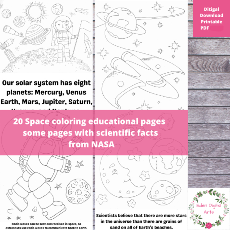 Cute & Fun Space Astronauts 20 Coloring Pages Posters NASA Facts Astronomy Calm