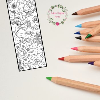 Floral Coloring Bookmarks with Inspirational Words Encouraging Relaxing Activity, image 2