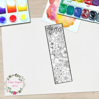 Floral Coloring Bookmarks with Inspirational Words Encouraging Relaxing Activity, image 3