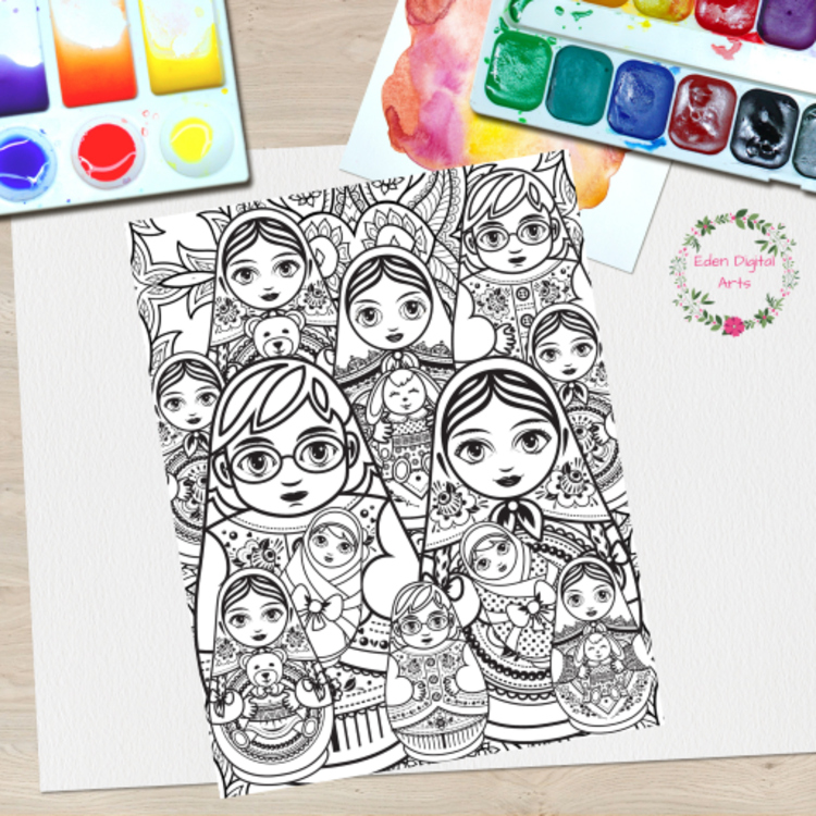 Russian Nesting Dolls Family Coloring Page Cultural Relaxing Activity