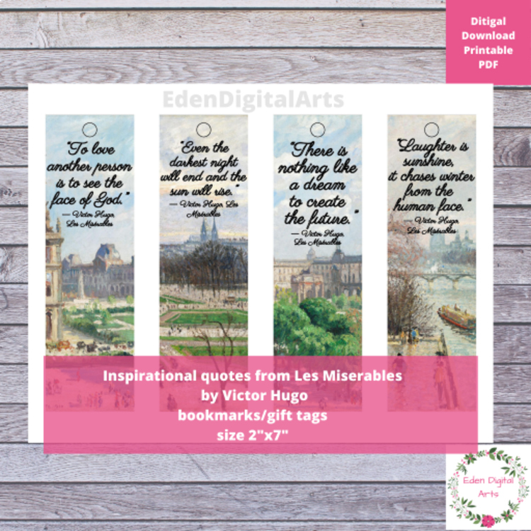 Victor Hugo Literary Inspirational Quotes Bookmarks Painted Paris Artworks
