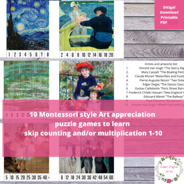 Famous Works of Art Puzzles Skip Counting Multiplication & Artist Study