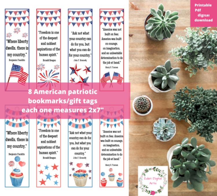 American Patriotic Bookmarks Gift Tags, Military Veteran Appreciation Memorial