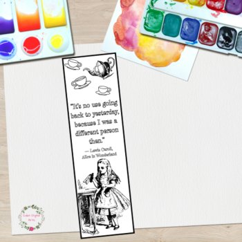 Alice's Adventures in Wonderland Coloring Bookmarks Lewis Carroll Quotes, image 2