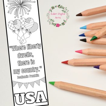 American Patriotic Quotes Coloring Bookmarks USA Presidents Day Independence, image 3