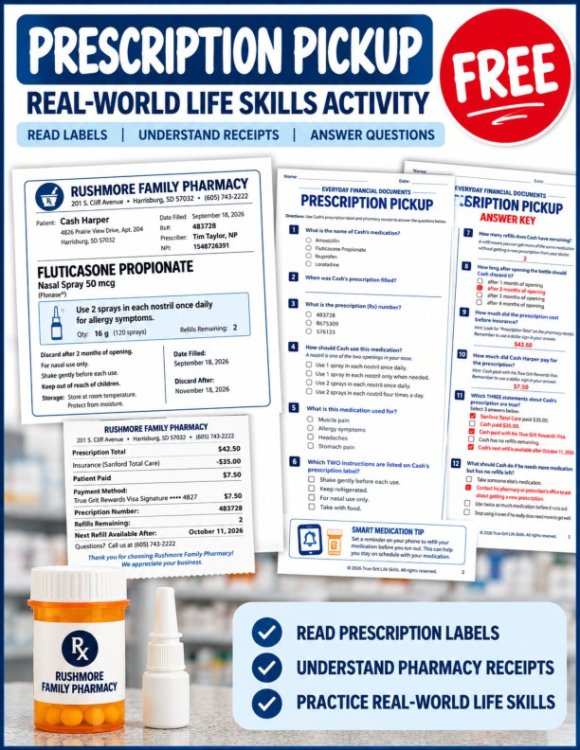 FREE Reading Receipts | Prescription | Daily Living Skills | Functional Reading