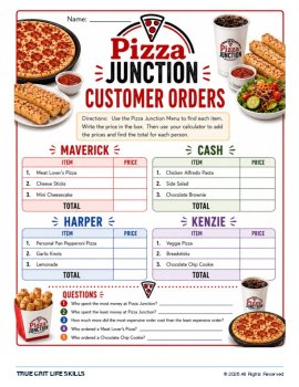 FREE Menu Math Activity | Pizza Junction Menu | Consumer Math | Functional Math, image 3