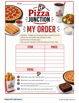 FREE Menu Math Activity | Pizza Junction Menu | Consumer Math | Functional Math, image 4