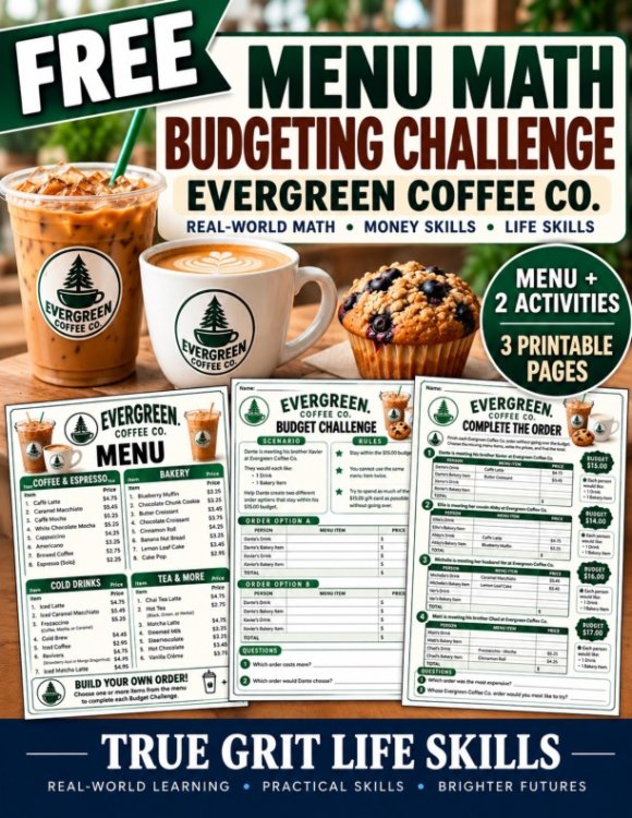 FREE Menu Math & Budgeting Worksheets | Coffee Shop | Consumer Math