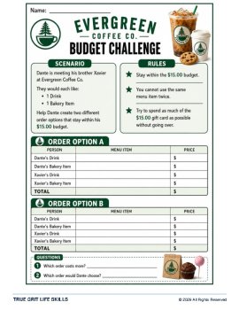 FREE Menu Math & Budgeting Worksheets | Coffee Shop | Consumer Math, image 3