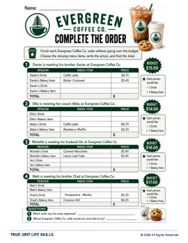 FREE Menu Math & Budgeting Worksheets | Coffee Shop | Consumer Math, image 4