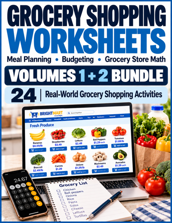Grocery Shopping Worksheets Bundle | Grocery Store Math | Consumer Math