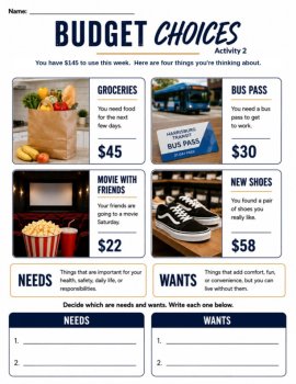 FREE Budgeting Worksheets | Wants vs Needs | Personal Finance | Consumer Math, image 2