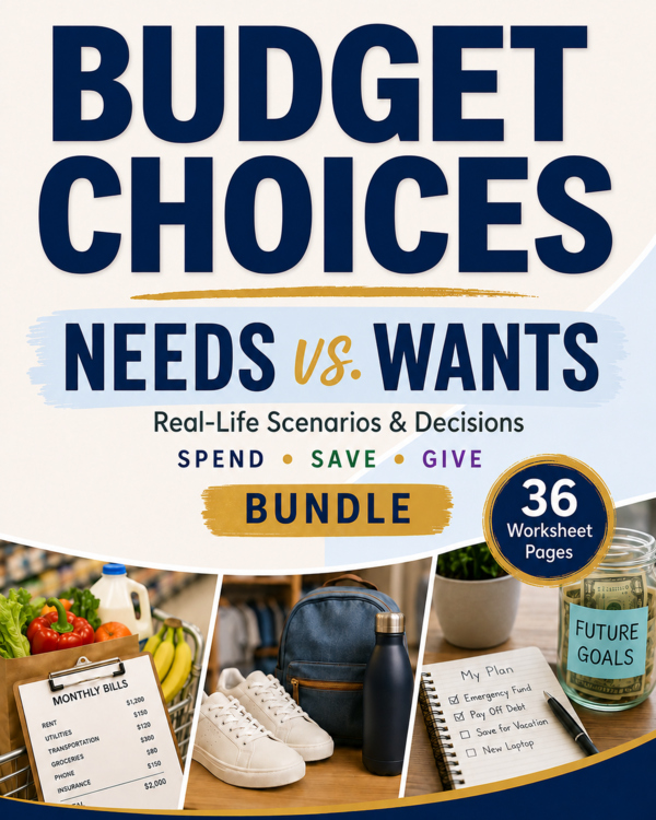 Budgeting Worksheets Bundle | Wants vs Needs | Personal Finance Curriculum