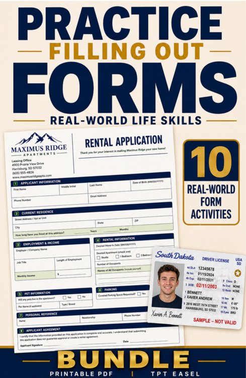 Practice Filling Out Forms Bundle | Daily Living Skills | Functional Reading