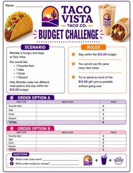 FREE Menu Math & Budgeting Worksheets | Taco Restaurant | Consumer Math, image 3