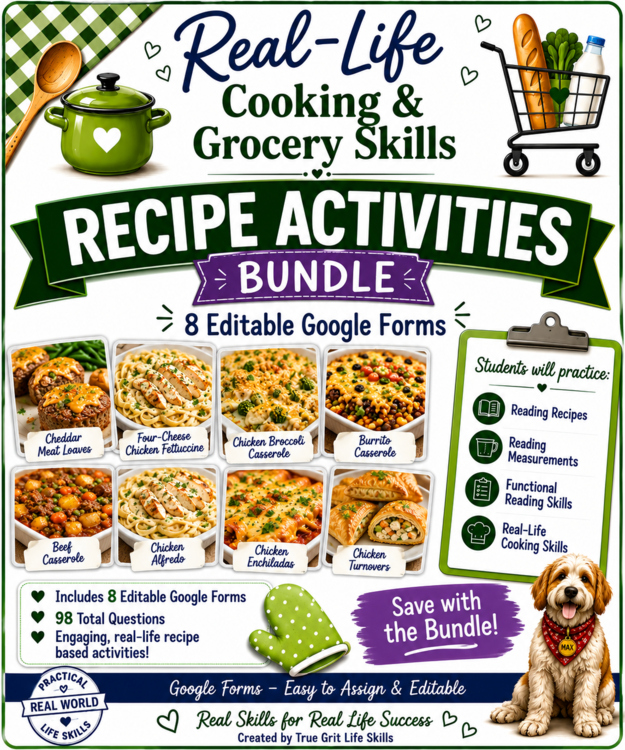 Recipe Card Activities Bundle | Functional Reading | Functional Math