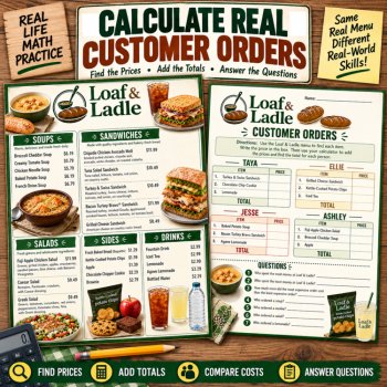 Menu Math Restaurant Ordering | Consumer Math Curriculum | Functional Math, image 3