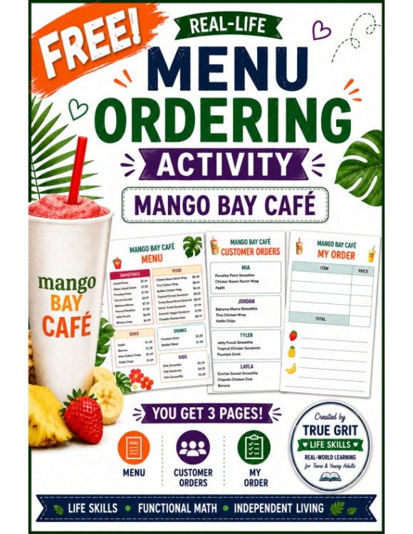 FREE Menu Math Activity | Smoothie Café Menu | Consumer Math | Functional Math