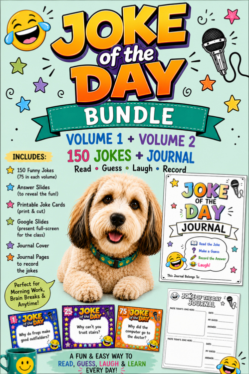 Joke of the Day Brain Teasers & Riddles Bundle | 150 Jokes | Daily Slides