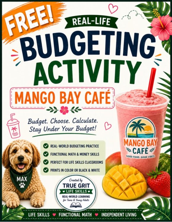 FREE Budgeting Worksheet | Smoothie Café Menu Math | Consumer Math