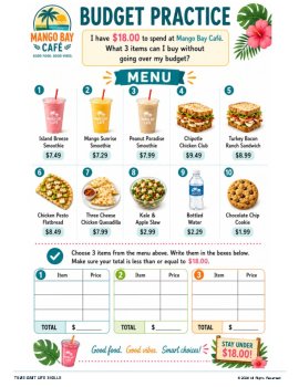 FREE Budgeting Worksheet | Smoothie Café Menu Math | Consumer Math, image 2