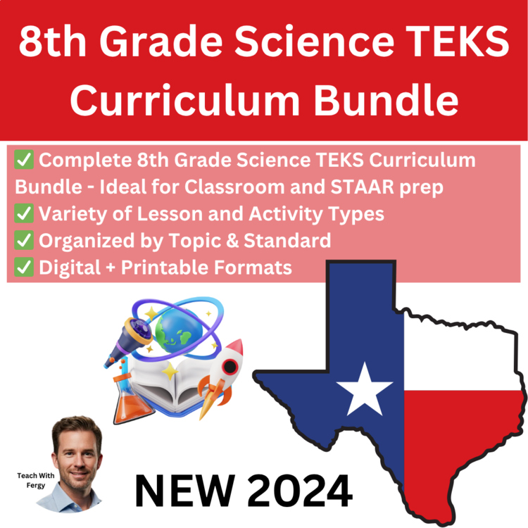TEKS Science 8th Grade NEW 2024 Curriculum Bundle Full Year | Texas, STAAR